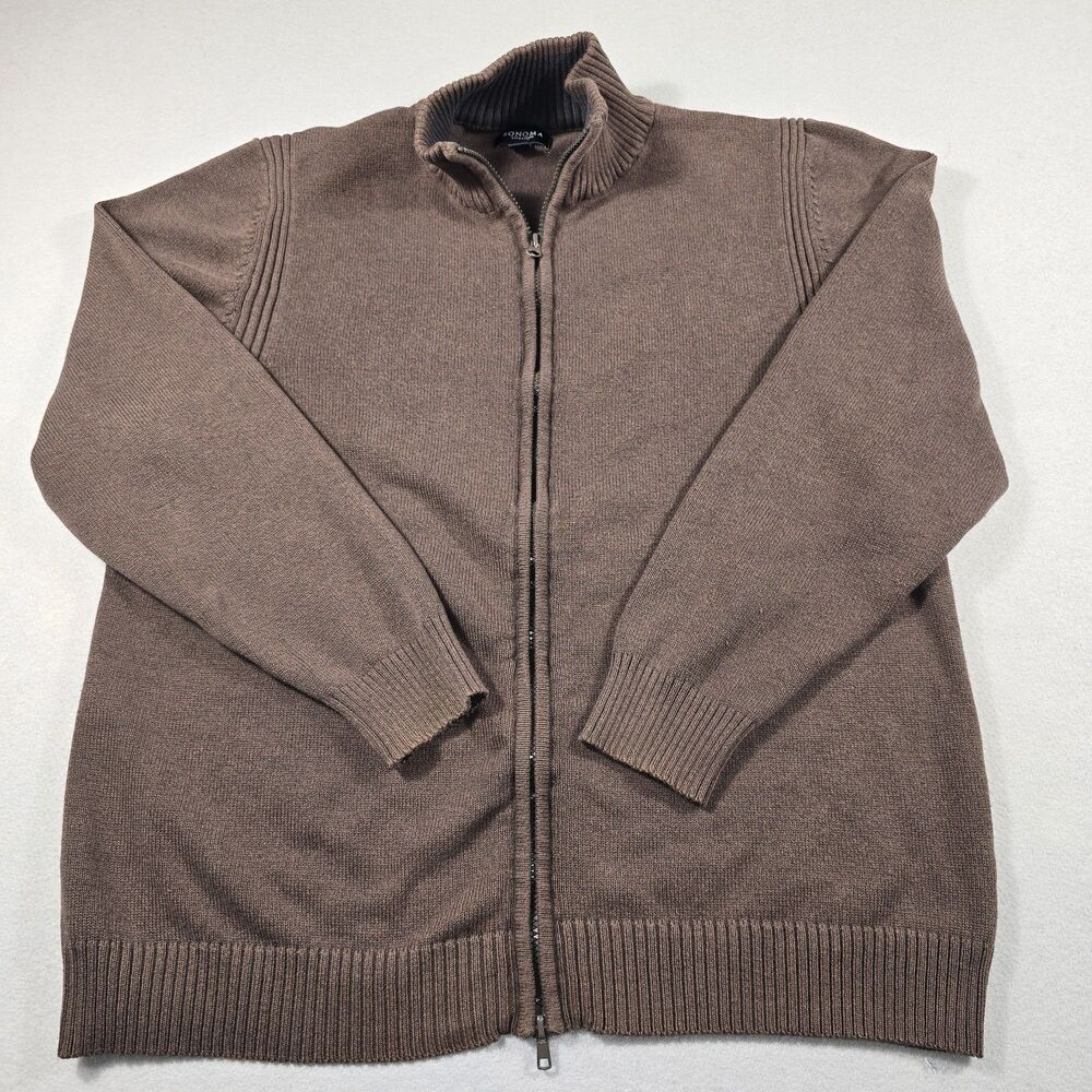 Sonoma Life + Style Men's XL Brown Full Double Zip Mock Neck Knit Sweater